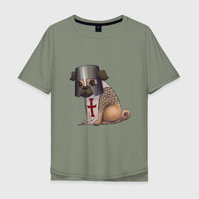 Мужская футболка хлопок Oversize с принтом Сэр мопс в Новосибирске, 100% хлопок | свободный крой, круглый ворот, “спинка” длиннее передней части | Тематика изображения на принте: крестоносец | мопс | пёс | собака | тамплиер