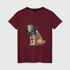 Женская футболка хлопок с принтом Сэр мопс в Новосибирске, 100% хлопок | прямой крой, круглый вырез горловины, длина до линии бедер, слегка спущенное плечо | крестоносец | мопс | пёс | собака | тамплиер