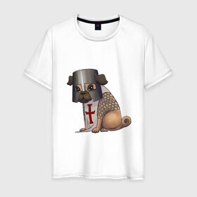 Мужская футболка хлопок с принтом Сэр мопс в Новосибирске, 100% хлопок | прямой крой, круглый вырез горловины, длина до линии бедер, слегка спущенное плечо. | крестоносец | мопс | пёс | собака | тамплиер