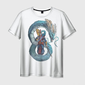 Мужская футболка 3D с принтом Sea magic в Новосибирске, 100% полиэфир | прямой крой, круглый вырез горловины, длина до линии бедер | dragon | magic | smoke | staff | владыка | дракон | дымка | жезл | магия