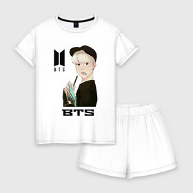 Женская пижама с шортиками хлопок с принтом BTS art в Новосибирске, 100% хлопок | футболка прямого кроя, шорты свободные с широкой мягкой резинкой | bts | k pop | kpop | rm | аниме | бтс | ви | джей хоуп | джонгук | кпоп | сюга | чимин | чин | япония