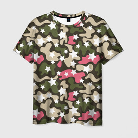 Мужская футболка 3D с принтом Позитивный камуфляж в Новосибирске, 100% полиэфир | прямой крой, круглый вырез горловины, длина до линии бедер | 23 февраля | армия | военная | зелень | камуфляж | листья | маскировка | осень | охота | паттерн | рыбалка | солдат | текстуры