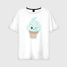 Женская футболка хлопок Oversize с принтом Мороженка в Новосибирске, 100% хлопок | свободный крой, круглый ворот, спущенный рукав, длина до линии бедер
 | 1 годик | love | дети | детские | любовь | малыш | малыши | ребенок