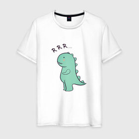 Мужская футболка хлопок с принтом T-rex в Новосибирске, 100% хлопок | прямой крой, круглый вырез горловины, длина до линии бедер, слегка спущенное плечо. | cute | kawai | динозавр | миленький