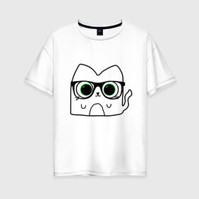 Женская футболка хлопок Oversize с принтом Кот Зефир очкарик в Новосибирске, 100% хлопок | свободный крой, круглый ворот, спущенный рукав, длина до линии бедер
 | животное | интересные иллюстрации | кот зефир | кот очкарик | кошка | прикольные картинки | эмоджи