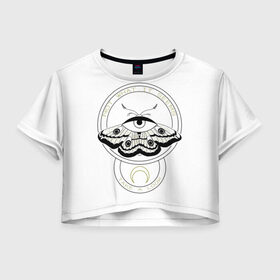 Женская футболка Crop-top 3D с принтом The Moth в Новосибирске, 100% полиэстер | круглая горловина, длина футболки до линии талии, рукава с отворотами | альтернатива | андеграунд | арт | бабочка | бражник | глаз | глаза | гот | готика | готический стиль | готы | крылья | луна | мотылек | черно белый арт