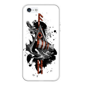 Чехол для iPhone 5/5S матовый с принтом Assassins Creed Valhalla Тату в Новосибирске, Силикон | Область печати: задняя сторона чехла, без боковых панелей | ассасинс крид | викинги | графика | драккар | корабль | орел | руны | тату