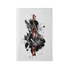 Обложка для паспорта матовая кожа с принтом Assassins Creed Valhalla Тату в Новосибирске, натуральная матовая кожа | размер 19,3 х 13,7 см; прозрачные пластиковые крепления | ассасинс крид | викинги | графика | драккар | корабль | орел | руны | тату