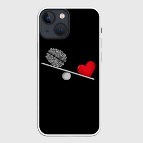 Чехол для iPhone 13 mini с принтом Слушай Сердце в Новосибирске,  |  | 14 февраля | love | valentines day | девушке | день влюбленных | качели | любимой | любимому | любовь | не слушай мозг | пара | парню | перевесил | разум | сердца | сердце heart | слушай сердце