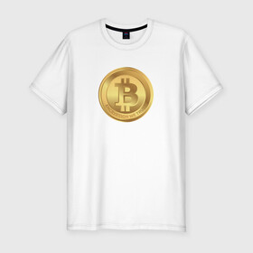 Мужская футболка хлопок Slim с принтом BTC в Новосибирске, 92% хлопок, 8% лайкра | приталенный силуэт, круглый вырез ворота, длина до линии бедра, короткий рукав | bitcoin | btc | биткоин | валюта | деньги | криптовалюта