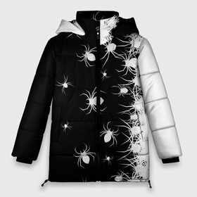 Женская зимняя куртка 3D с принтом Пауки в Новосибирске, верх — 100% полиэстер; подкладка — 100% полиэстер; утеплитель — 100% полиэстер | длина ниже бедра, силуэт Оверсайз. Есть воротник-стойка, отстегивающийся капюшон и ветрозащитная планка. 

Боковые карманы с листочкой на кнопках и внутренний карман на молнии | black and white | dark | halloween | horror | spiders | жуки | клещ | краска | минимализм | монохромный | ночь | пауки | паутина | паучки | паучок | страшный | сумерки | темный | тьма | ужасы | уличный | хеллоуин | хоррор