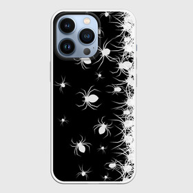 Чехол для iPhone 13 Pro с принтом Пауки в Новосибирске,  |  | black and white | dark | halloween | horror | spiders | жуки | клещ | краска | минимализм | монохромный | ночь | пауки | паутина | паучки | паучок | страшный | сумерки | темный | тьма | ужасы | уличный | хеллоуин | хоррор