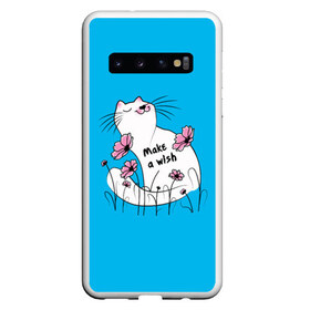 Чехол для Samsung Galaxy S10 с принтом Загадай желание - Кот в Новосибирске, Силикон | Область печати: задняя сторона чехла, без боковых панелей | art | cat | картинка | кот | котик | коты | кошка | цветы