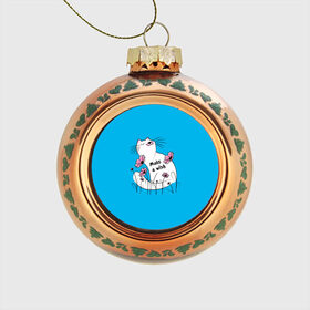 Стеклянный ёлочный шар с принтом Загадай желание - Кот в Новосибирске, Стекло | Диаметр: 80 мм | art | cat | картинка | кот | котик | коты | кошка | цветы