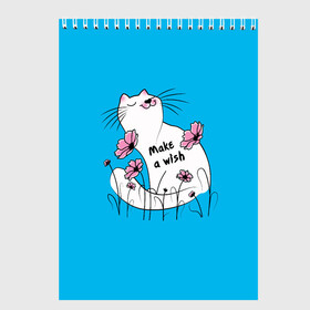 Скетчбук с принтом Загадай желание - Кот в Новосибирске, 100% бумага
 | 48 листов, плотность листов — 100 г/м2, плотность картонной обложки — 250 г/м2. Листы скреплены сверху удобной пружинной спиралью | art | cat | картинка | кот | котик | коты | кошка | цветы