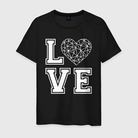 Мужская футболка хлопок с принтом Любовь и геометрическое сердце в Новосибирске, 100% хлопок | прямой крой, круглый вырез горловины, длина до линии бедер, слегка спущенное плечо. | 14 февраля | e | i love you | l | love | v | буквы | влюбиться | влюбленным | геометрическое | день влюбленных | день святого валентина | лав | любить | любовь | признание в любви | сердечко | сердце | чувства