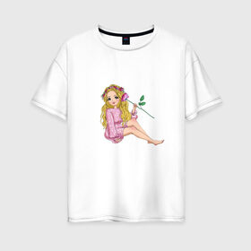 Женская футболка хлопок Oversize с принтом Лесная нимфа в Новосибирске, 100% хлопок | свободный крой, круглый ворот, спущенный рукав, длина до линии бедер
 | ведьма | девушка | подарок | цвет