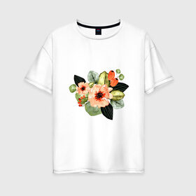 Женская футболка хлопок Oversize с принтом New life в Новосибирске, 100% хлопок | свободный крой, круглый ворот, спущенный рукав, длина до линии бедер
 | букет | жизнь | новое время | цветы
