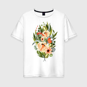 Женская футболка хлопок Oversize с принтом New life в Новосибирске, 100% хлопок | свободный крой, круглый ворот, спущенный рукав, длина до линии бедер
 | букет | жизнь | новое время | цветы