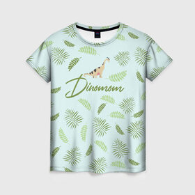Женская футболка 3D с принтом Dinomom в Новосибирске, 100% полиэфир ( синтетическое хлопкоподобное полотно) | прямой крой, круглый вырез горловины, длина до линии бедер | dino | dinosaur | family | family look | детские | для всей семьи | семейные | семья | фэмили лук