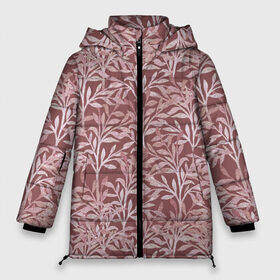 Женская зимняя куртка 3D с принтом Листья на коричневом фоне в Новосибирске, верх — 100% полиэстер; подкладка — 100% полиэстер; утеплитель — 100% полиэстер | длина ниже бедра, силуэт Оверсайз. Есть воротник-стойка, отстегивающийся капюшон и ветрозащитная планка. 

Боковые карманы с листочкой на кнопках и внутренний карман на молнии | 8 марта | summer | белый | ботаническая иллюстрация | весна | веточки | коричневый | лето | листья | любовь | праздник | принт | природа | растения | узор