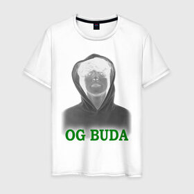 Мужская футболка хлопок с принтом OG Buda реп-исполнитель в Новосибирске, 100% хлопок | прямой крой, круглый вырез горловины, длина до линии бедер, слегка спущенное плечо. | music | rap | исполнитель реп | музыка | песни | реп