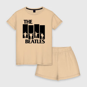 Женская пижама с шортиками хлопок с принтом The Beatles в Новосибирске, 100% хлопок | футболка прямого кроя, шорты свободные с широкой мягкой резинкой | великобритания | джон леннон | классика | легенды | музыка | пол маккартни | рок | рок группа