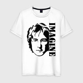 Мужская футболка хлопок с принтом Lennon Beatles Imagine в Новосибирске, 100% хлопок | прямой крой, круглый вырез горловины, длина до линии бедер, слегка спущенное плечо. | imagine | the beatles | битлз | битломан | битлы | всемирный день | группа | джон | известный | леннон | ленон | логотип | музыка | музыкант | очки | популярный | портрет | представь | рок группа | старр | топ | хит