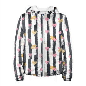 Женская куртка 3D с принтом Влюбленные сердца с полосками в Новосибирске, ткань верха — 100% полиэстер, подклад — флис | прямой крой, подол и капюшон оформлены резинкой с фиксаторами, два кармана без застежек по бокам, один большой потайной карман на груди. Карман на груди застегивается на липучку | 14 февраля | heart | hearts | love | pattern | pink | stripe | stripes | valentine | valentines | арт | валентинка | валентинов день | день влюбленных | лав | лав ю | любовь | паттерн | роба | розовое | святой валентин | сердечки | сердце 