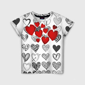 Детская футболка 3D с принтом Сердца в Новосибирске, 100% гипоаллергенный полиэфир | прямой крой, круглый вырез горловины, длина до линии бедер, чуть спущенное плечо, ткань немного тянется | 14 февраля | hearts background | валентинов день | влюбленным | девушке | день святого валентина | жене | кардиологу | любимой | любимому | люблю | любовь | мужу | парню | сердца графика | сердца фон