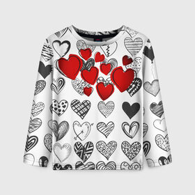 Детский лонгслив 3D с принтом Сердца в Новосибирске, 100% полиэстер | длинные рукава, круглый вырез горловины, полуприлегающий силуэт
 | 14 февраля | hearts background | валентинов день | влюбленным | девушке | день святого валентина | жене | кардиологу | любимой | любимому | люблю | любовь | мужу | парню | сердца графика | сердца фон