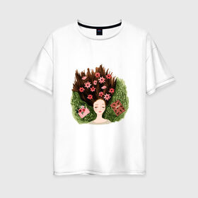 Женская футболка хлопок Oversize с принтом Мечты в Новосибирске, 100% хлопок | свободный крой, круглый ворот, спущенный рукав, длина до линии бедер
 | dreams | цветы
