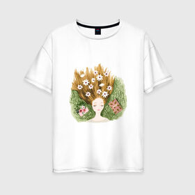 Женская футболка хлопок Oversize с принтом Мечты в Новосибирске, 100% хлопок | свободный крой, круглый ворот, спущенный рукав, длина до линии бедер
 | dreams | цветы