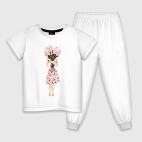 Детская пижама хлопок с принтом Я стесняюсь в Новосибирске, 100% хлопок |  брюки и футболка прямого кроя, без карманов, на брюках мягкая резинка на поясе и по низу штанин
 | Тематика изображения на принте: 8 марта | dreams | всемирный женский день | цветы