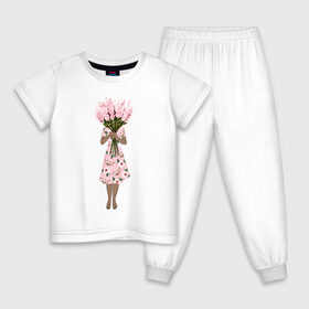 Детская пижама хлопок с принтом Я стесняюсь в Новосибирске, 100% хлопок |  брюки и футболка прямого кроя, без карманов, на брюках мягкая резинка на поясе и по низу штанин
 | Тематика изображения на принте: 8 марта | dreams | всемирный женский день | цветы