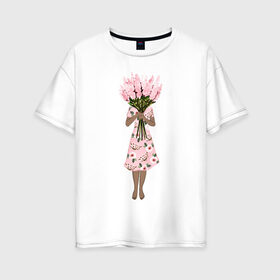 Женская футболка хлопок Oversize с принтом Я стесняюсь в Новосибирске, 100% хлопок | свободный крой, круглый ворот, спущенный рукав, длина до линии бедер
 | 8 марта | dreams | всемирный женский день | цветы