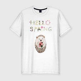 Мужская футболка хлопок Slim с принтом Hello Spring! в Новосибирске, 92% хлопок, 8% лайкра | приталенный силуэт, круглый вырез ворота, длина до линии бедра, короткий рукав | 8 марта | dreams | всемирный женский день | ежик | иголки | цветы