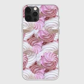 Чехол для iPhone 12 Pro с принтом Зефир белый и розовый в Новосибирске, силикон | область печати: задняя сторона чехла, без боковых панелей | валентинов день | влюбленные | зефир | любовь | пирожное | романтика | сладости