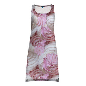 Платье-майка 3D с принтом Зефир белый и розовый в Новосибирске, 100% полиэстер | полуприлегающий силуэт, широкие бретели, круглый вырез горловины, удлиненный подол сзади. | Тематика изображения на принте: валентинов день | влюбленные | зефир | любовь | пирожное | романтика | сладости