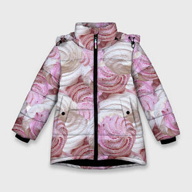 Зимняя куртка для девочек 3D с принтом Зефир белый и розовый в Новосибирске, ткань верха — 100% полиэстер; подклад — 100% полиэстер, утеплитель — 100% полиэстер. | длина ниже бедра, удлиненная спинка, воротник стойка и отстегивающийся капюшон. Есть боковые карманы с листочкой на кнопках, утяжки по низу изделия и внутренний карман на молнии. 

Предусмотрены светоотражающий принт на спинке, радужный светоотражающий элемент на пуллере молнии и на резинке для утяжки. | валентинов день | влюбленные | зефир | любовь | пирожное | романтика | сладости