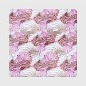 Магнит виниловый Квадрат с принтом Зефир белый и розовый в Новосибирске, полимерный материал с магнитным слоем | размер 9*9 см, закругленные углы | валентинов день | влюбленные | зефир | любовь | пирожное | романтика | сладости