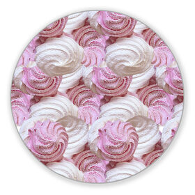 Коврик для мышки круглый с принтом Зефир белый и розовый в Новосибирске, резина и полиэстер | круглая форма, изображение наносится на всю лицевую часть | валентинов день | влюбленные | зефир | любовь | пирожное | романтика | сладости