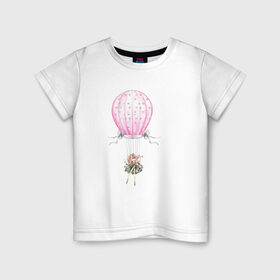 Детская футболка хлопок с принтом Девочка на воздушном шаре в Новосибирске, 100% хлопок | круглый вырез горловины, полуприлегающий силуэт, длина до линии бедер | 8 марта | dreams | всемирный женский день | цветы
