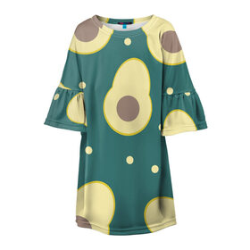 Детское платье 3D с принтом Авокадо в Новосибирске, 100% полиэстер | прямой силуэт, чуть расширенный к низу. Круглая горловина, на рукавах — воланы | авокадо | диета | еда | завтрак | здоровое питание | зеленый | зож | перекус | узор