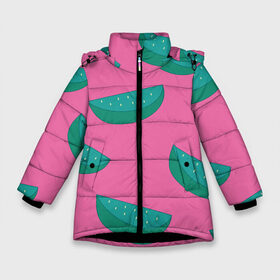 Зимняя куртка для девочек 3D с принтом Арбузы на розовом в Новосибирске, ткань верха — 100% полиэстер; подклад — 100% полиэстер, утеплитель — 100% полиэстер. | длина ниже бедра, удлиненная спинка, воротник стойка и отстегивающийся капюшон. Есть боковые карманы с листочкой на кнопках, утяжки по низу изделия и внутренний карман на молнии. 

Предусмотрены светоотражающий принт на спинке, радужный светоотражающий элемент на пуллере молнии и на резинке для утяжки. | арбуз | зеленый | летний | паттерн | подарок | простой | розовыйй | тропический | узор | фрукт