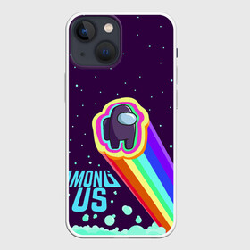 Чехол для iPhone 13 mini с принтом AMONG US neon rainbow в Новосибирске,  |  | детский | космос | неоновый | радуга | стильная | тренд | яркий