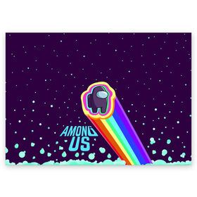 Поздравительная открытка с принтом AMONG US neon rainbow в Новосибирске, 100% бумага | плотность бумаги 280 г/м2, матовая, на обратной стороне линовка и место для марки
 | детский | космос | неоновый | радуга | стильная | тренд | яркий