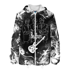 Мужская куртка 3D с принтом The Beatles в Новосибирске, ткань верха — 100% полиэстер, подклад — флис | прямой крой, подол и капюшон оформлены резинкой с фиксаторами, два кармана без застежек по бокам, один большой потайной карман на груди. Карман на груди застегивается на липучку | Тематика изображения на принте: beatles | music | retro | rock | битлз | гитара | джон леннон | джордж харрисон | дым | логотипы групп | музыка | песни | пол маккартини | ретро | ринго старр | рок группа | рокерские | старый рок | черно белый