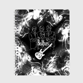 Тетрадь с принтом The Beatles в Новосибирске, 100% бумага | 48 листов, плотность листов — 60 г/м2, плотность картонной обложки — 250 г/м2. Листы скреплены сбоку удобной пружинной спиралью. Уголки страниц и обложки скругленные. Цвет линий — светло-серый
 | beatles | music | retro | rock | битлз | гитара | джон леннон | джордж харрисон | дым | логотипы групп | музыка | песни | пол маккартини | ретро | ринго старр | рок группа | рокерские | старый рок | черно белый