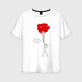 Женская футболка хлопок Oversize с принтом На крыльях Любви в Новосибирске, 100% хлопок | свободный крой, круглый ворот, спущенный рукав, длина до линии бедер
 | любовь | парень | парные